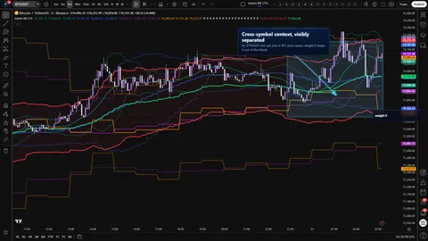 Axiom BB CTX showing an optional ETHUSDT Bollinger Band slot translated onto a BTCUSDT chart.